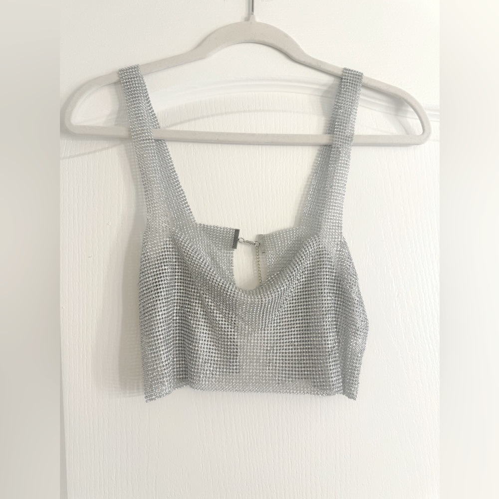 Starry Nights Mesh Cropped Top in Silver